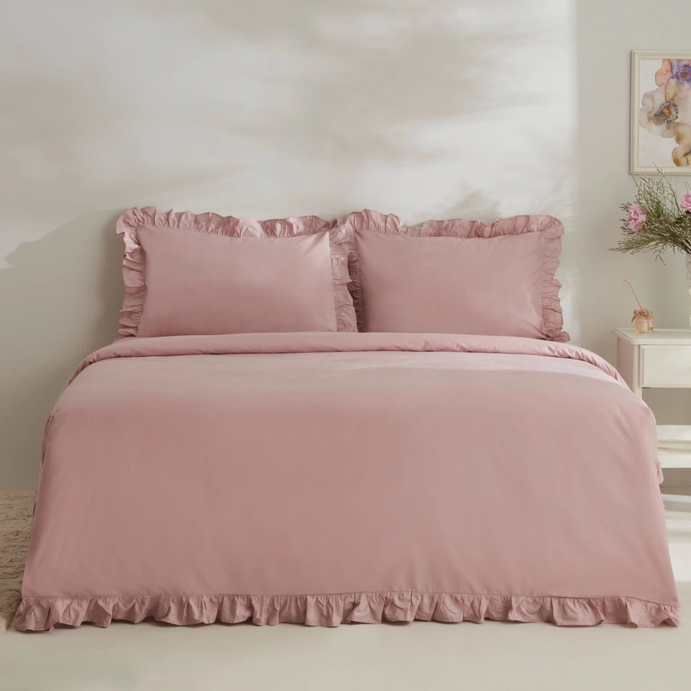 Karaca Home Pure Ruffle %100 Pamuk Çift Kişilik Fırfırlı Nevresim Takımı Pudra görseli 1