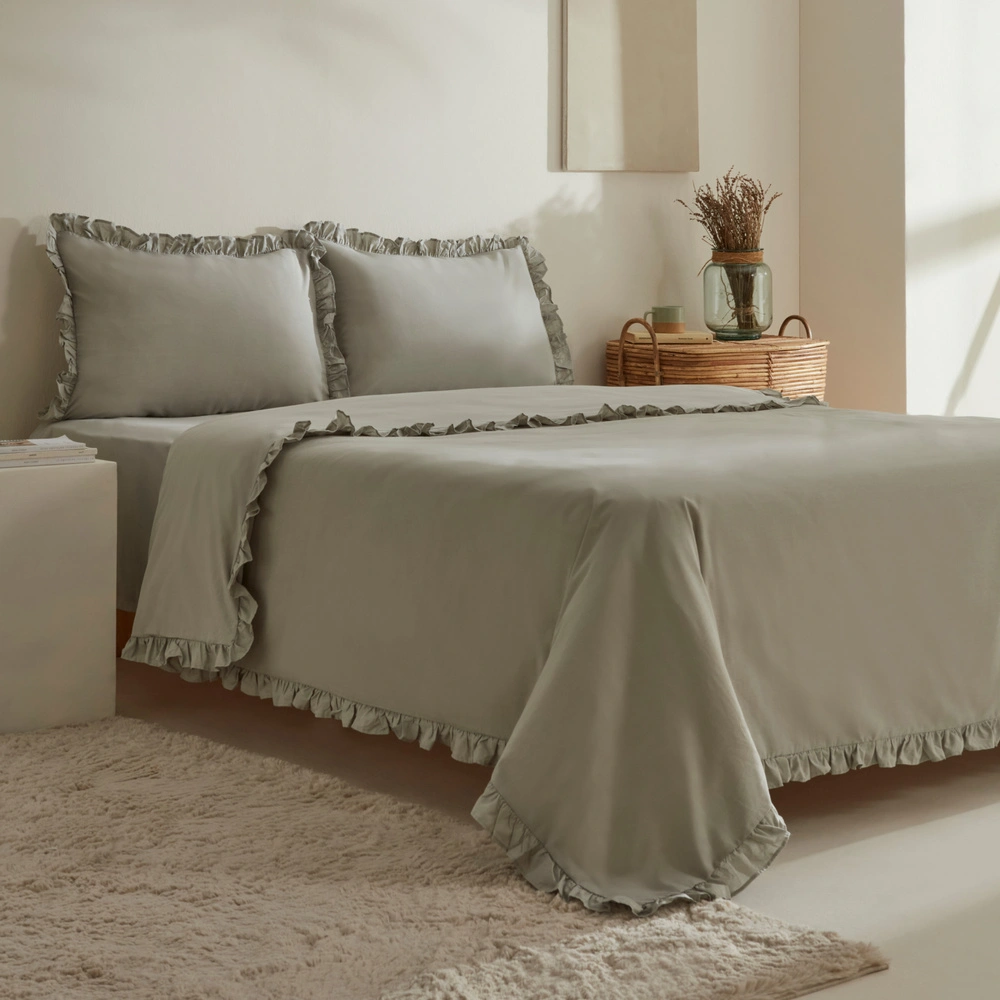 Karaca Home Pure Ruffle %100 Pamuk Çift Kişilik Fırfırlı Nevresim Takımı Adaçayı görseli 2
