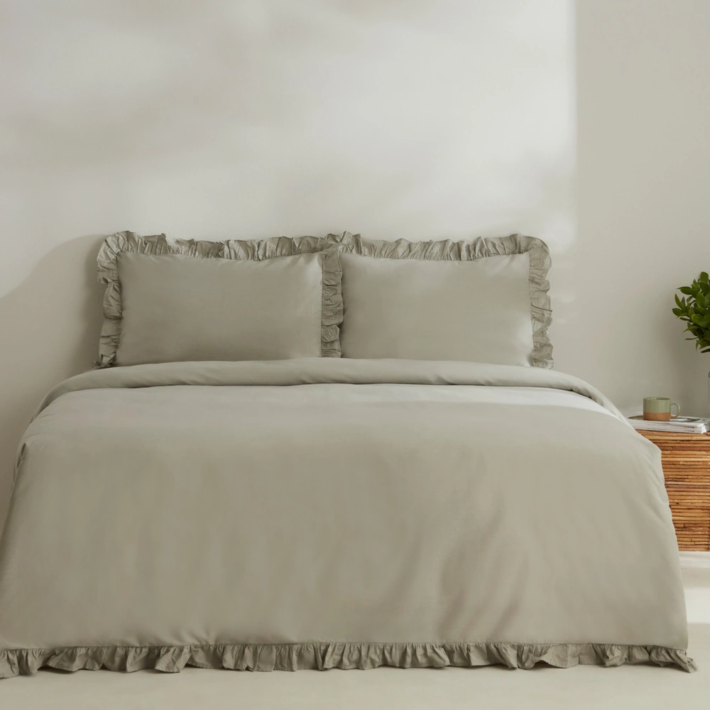 Karaca Home Pure Ruffle %100 Pamuk Çift Kişilik Fırfırlı Nevresim Takımı Adaçayı görseli 1
