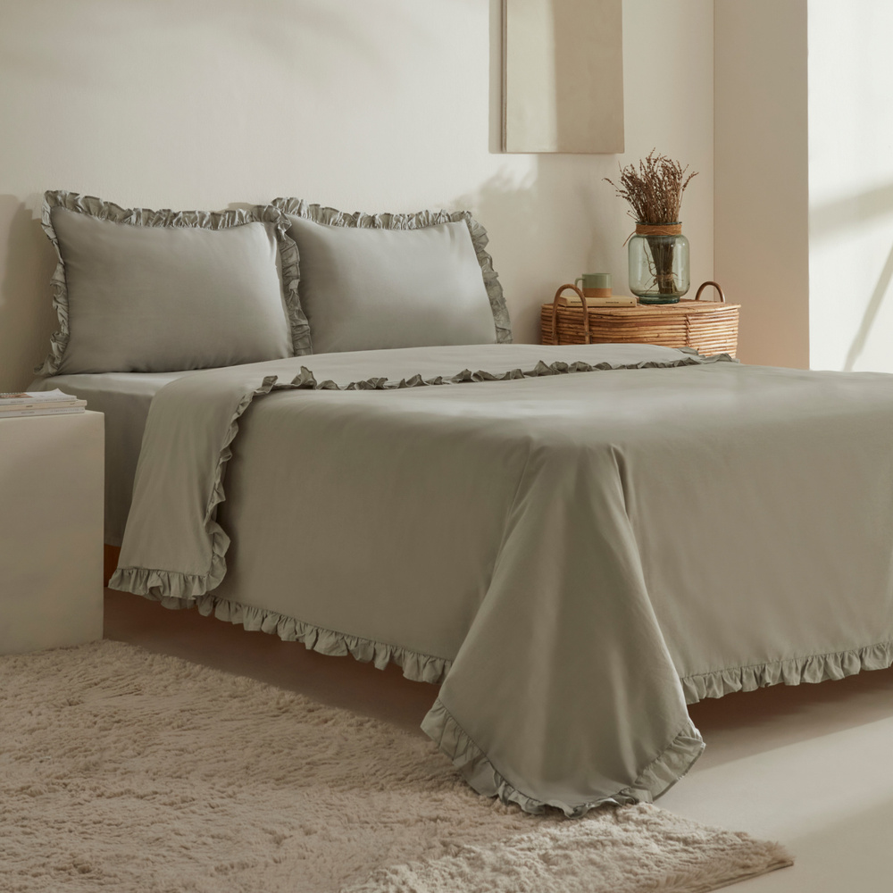 Karaca Home Pure Ruffle %100 Pamuk King Size Fırfırlı Nevresim Takımı Adaçayı görseli 2