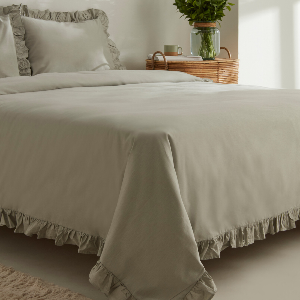 Karaca Home Pure Ruffle %100 Pamuk King Size Fırfırlı Nevresim Takımı Adaçayı görseli 4