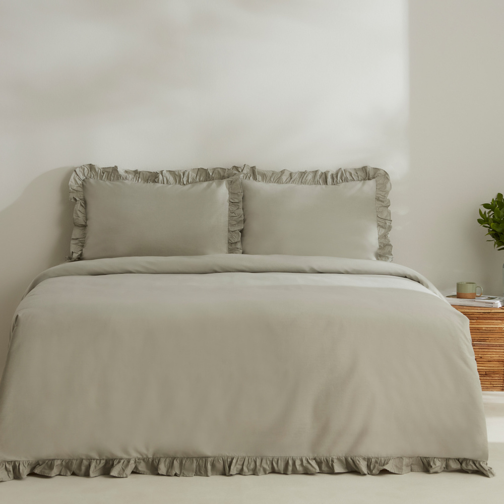 Karaca Home Pure Ruffle %100 Pamuk King Size Fırfırlı Nevresim Takımı Adaçayı görseli 1