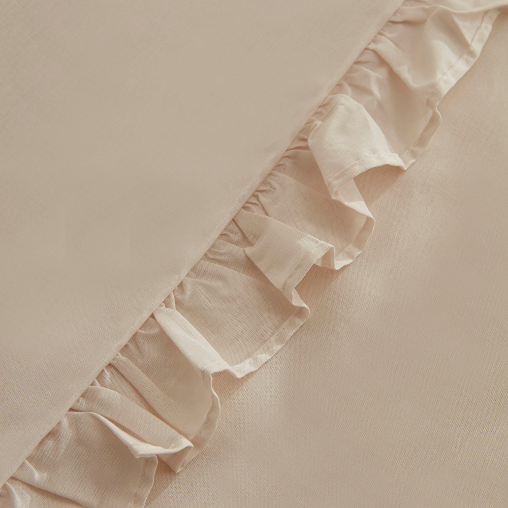 Karaca Home Pure Ruffle %100 Pamuk Çift Kişilik Fırfırlı Nevresim Takımı Açık Bej görseli 3