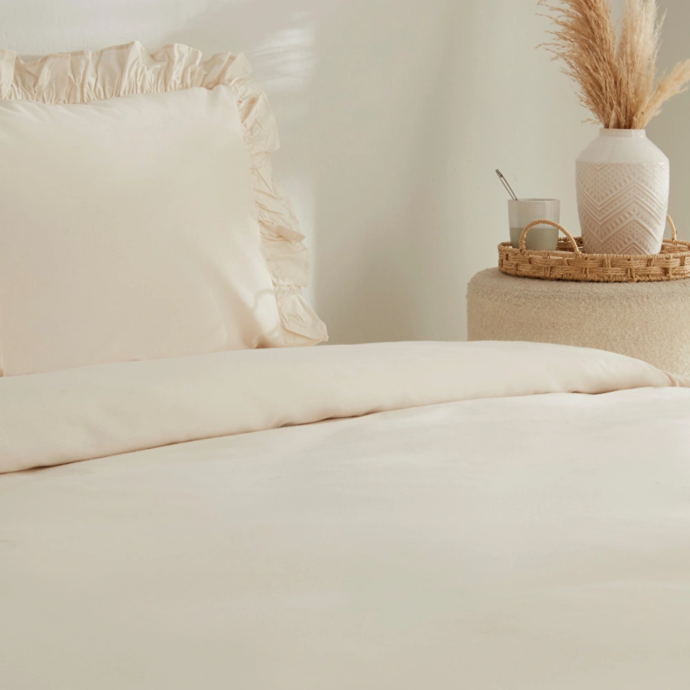 Karaca Home Pure Ruffle %100 Pamuk Çift Kişilik Fırfırlı Nevresim Takımı Açık Bej görseli 5