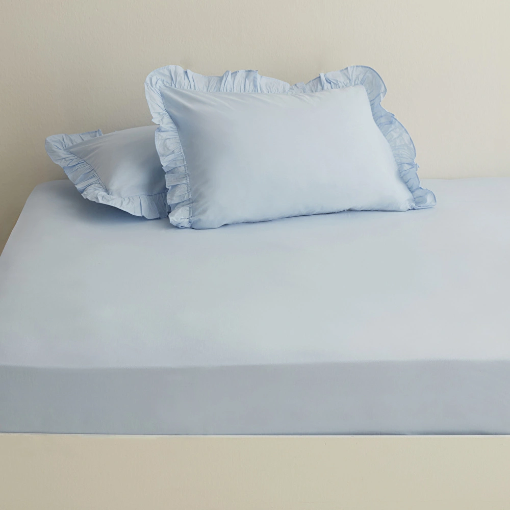 Karaca Home Basic %100 Pamuk Tek Kişilik Düz Çarşaf Mavi görseli 1