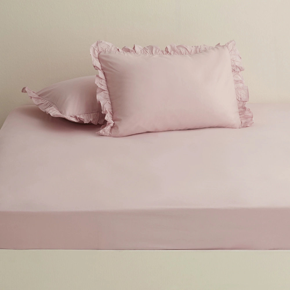 Karaca Home Basic %100 Pamuk Çift Kişilik Düz Çarşaf Pudra görseli 1