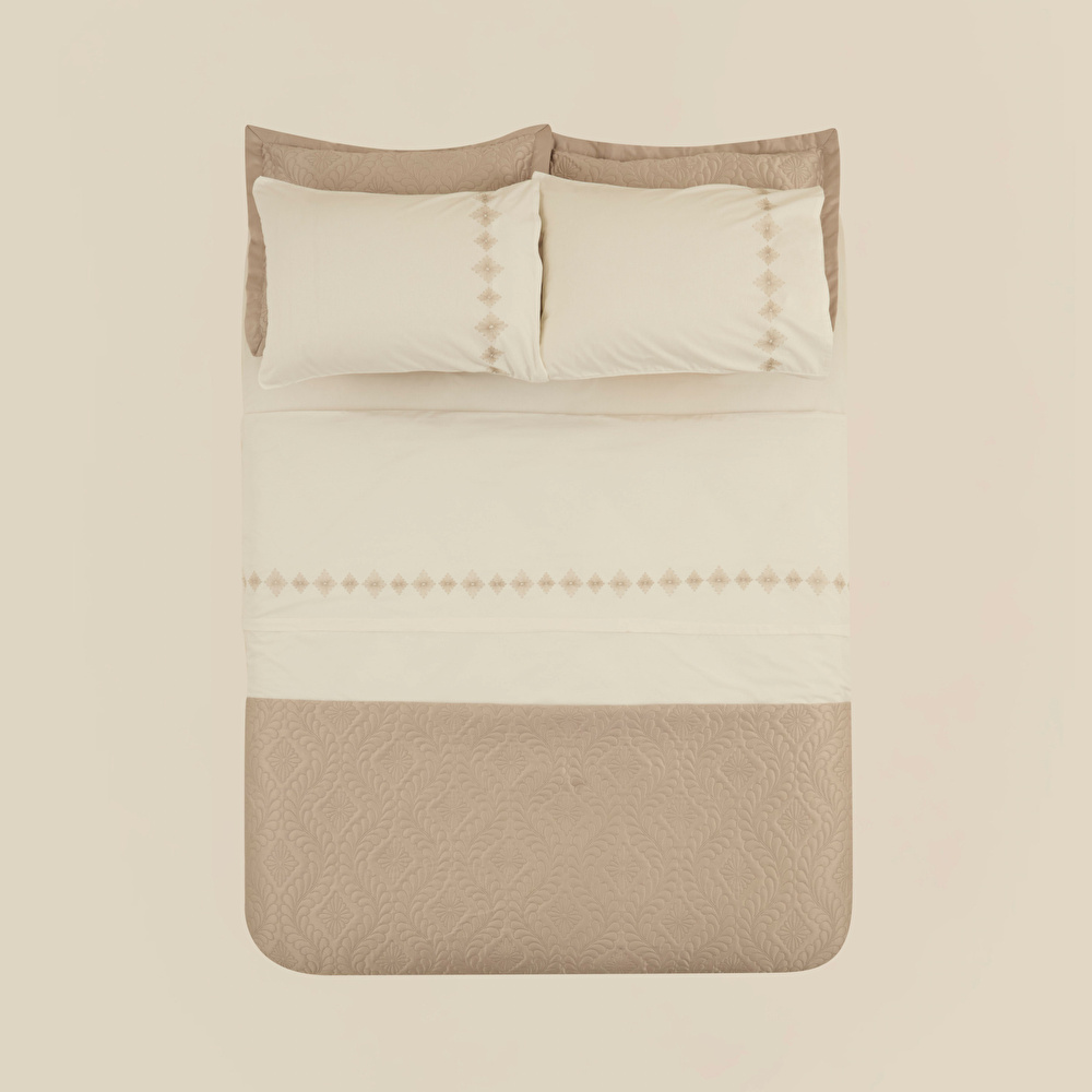 Karaca Home Glory Çift kişilik%100 Pamuk 7 Parça Düet Set Bej thumbnail 10