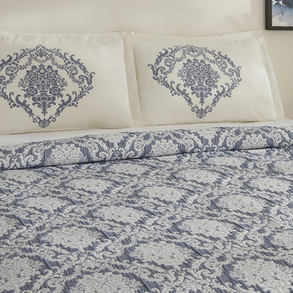 Karaca Home Nolven Çift Kişilik Çarşaflı Yatak Örtüsü Seti İndigo görseli 3
