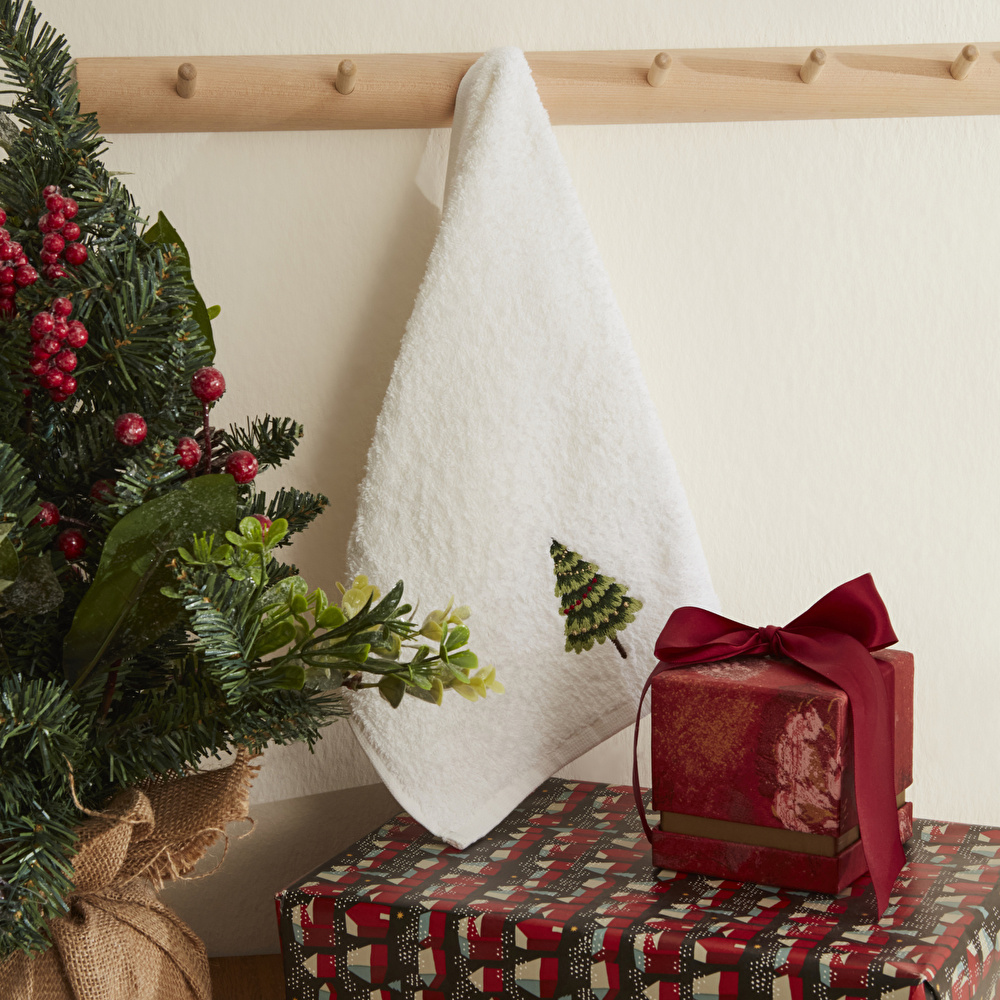 Karaca Home New Year Yılbaşı Çam %100 Pamuk El Havlusu Beyaz  görseli 1