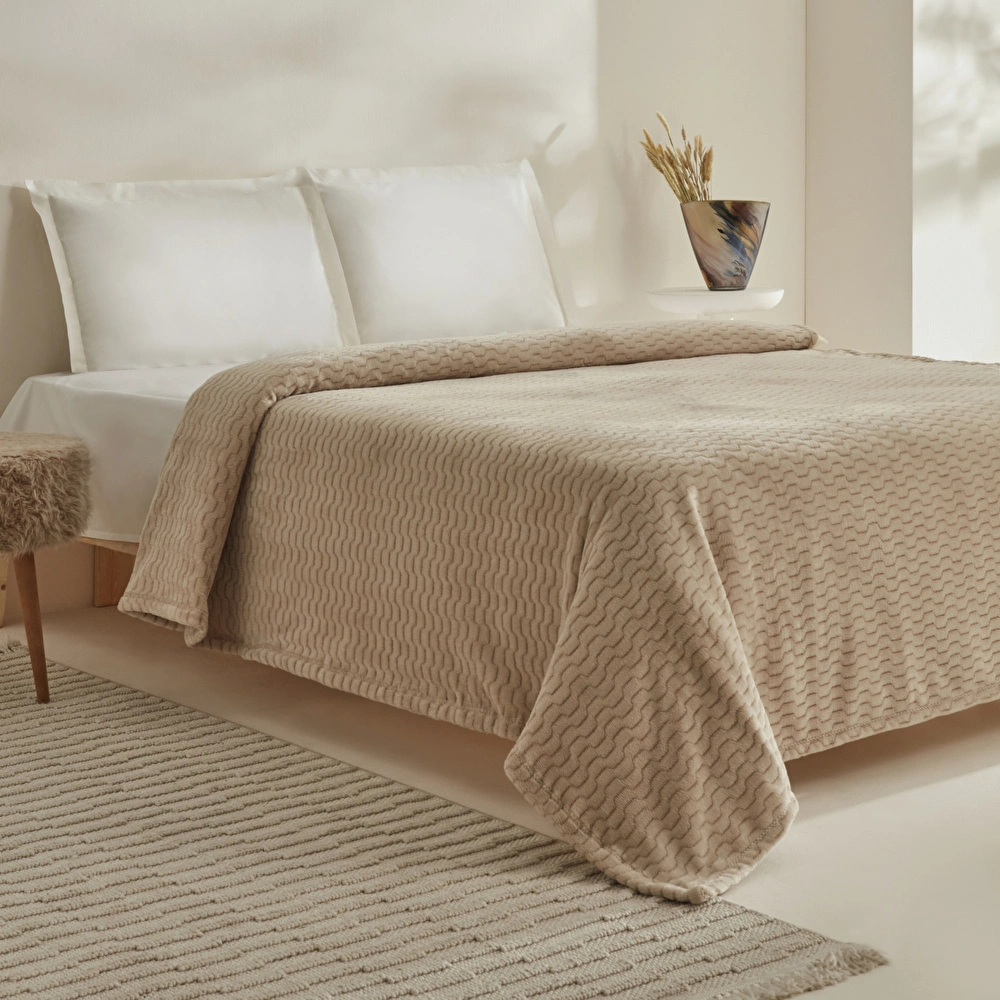 Karaca Home Raunda Tek Kişilik Wellsoft Battaniye Ekru görseli 2