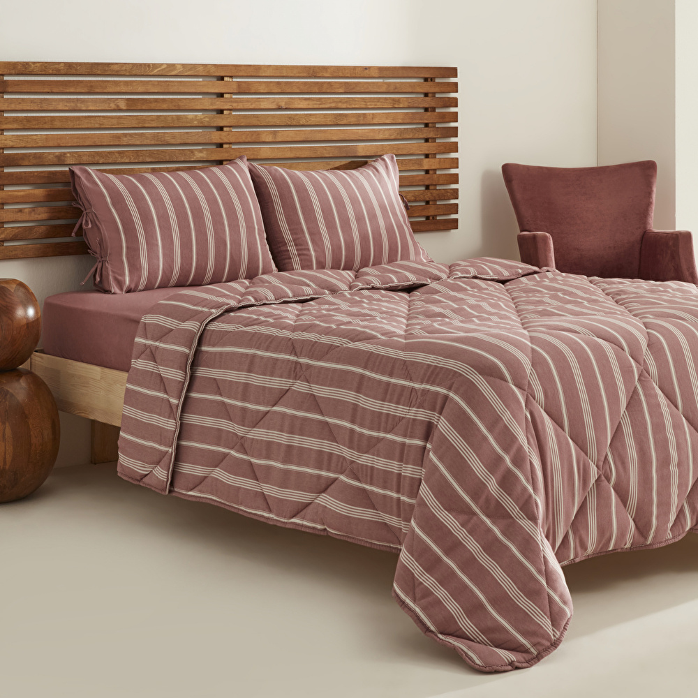 Sarah Anderson Barlet Tek Kişilik Comfort Set/Uyku Seti Çizgili Bordo  görseli 2