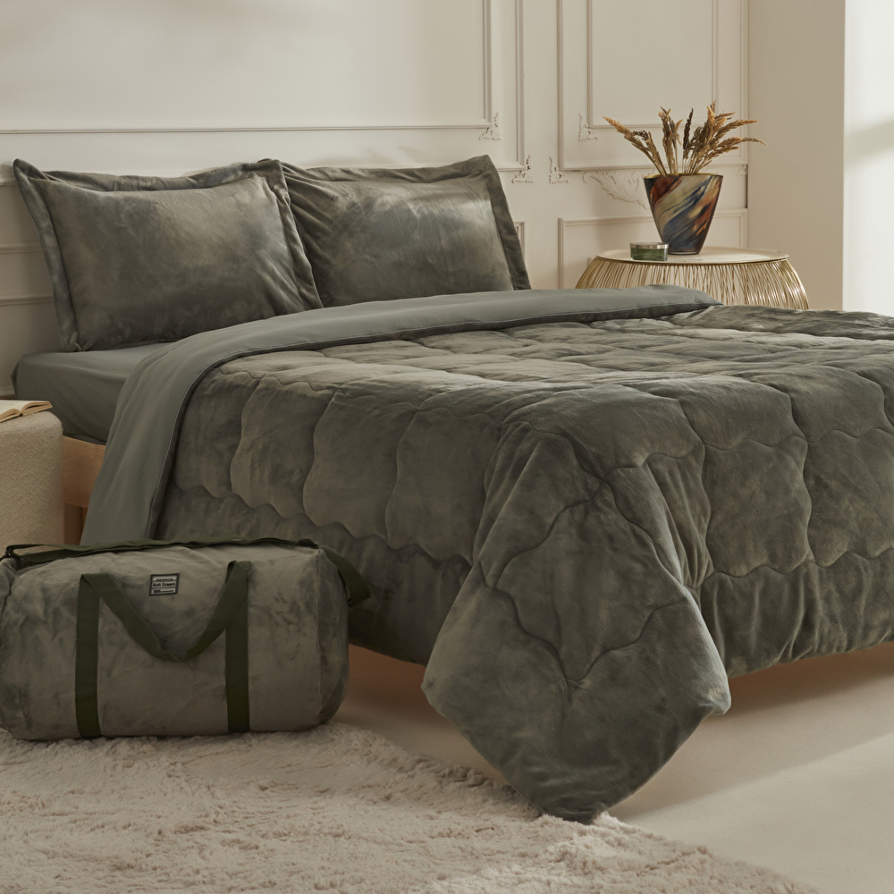 Karaca Home Flufy Çift Kişilik Soft Dream Comfort Set/Uyku Seti Haki görseli 1