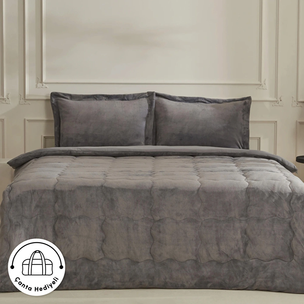Karaca Home Flufy Çift Kişilik Soft Dream Comfort Set/Uyku Seti Antrasit görseli 3