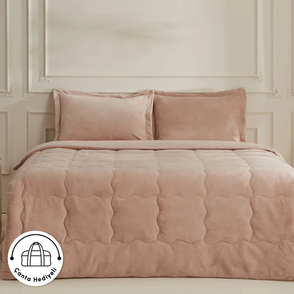 Karaca Home Flufy Çift Kişilik Soft Dream Comfort Set/Uyku Seti Pudra görseli 3