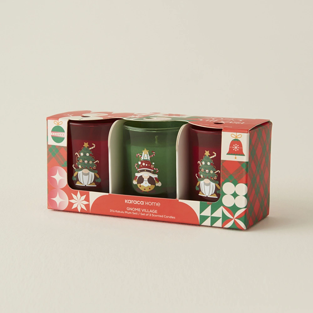 Karaca Home New Year Yılbaşı Gnome Village 3'lü Kokulu Mum Seti görseli 3