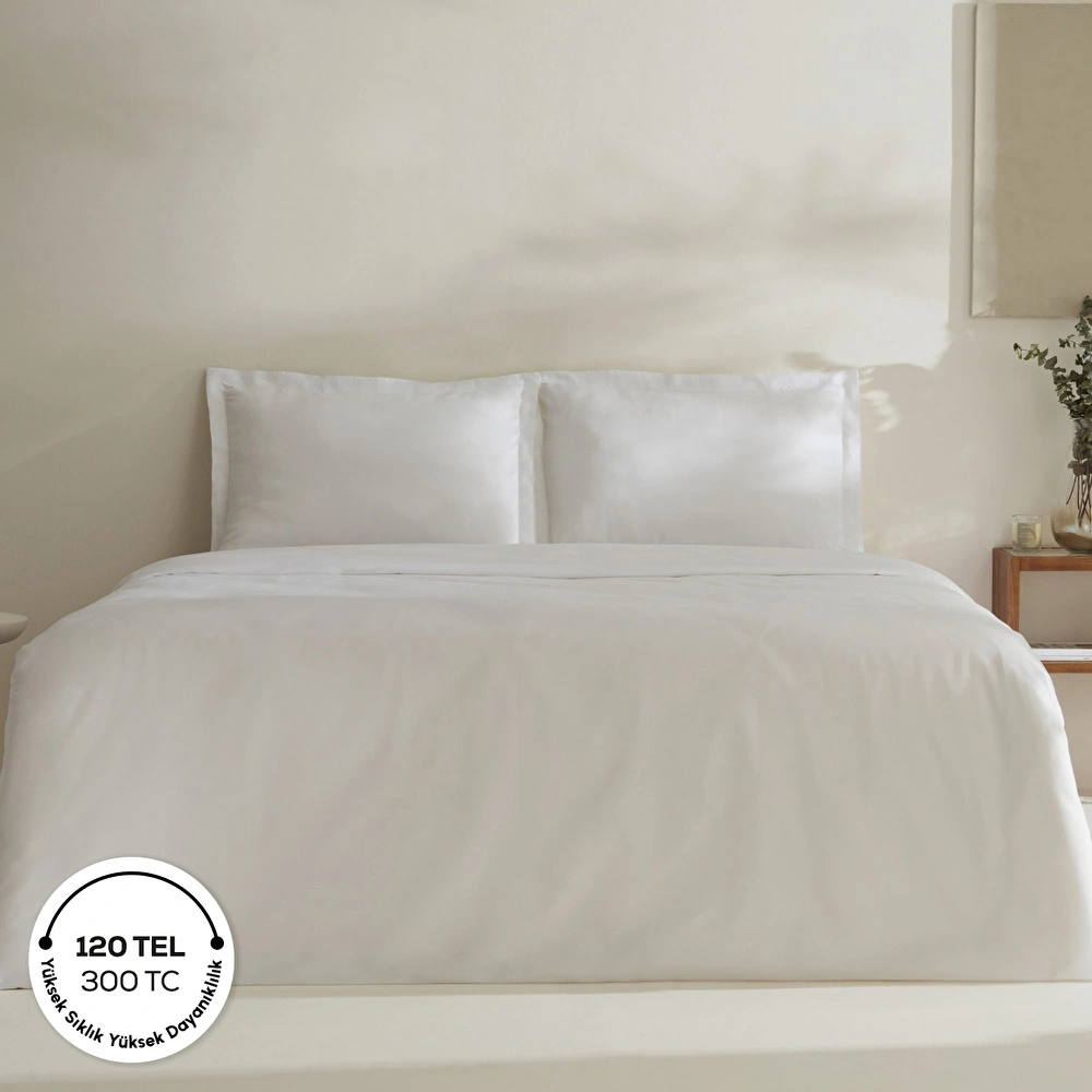 Karaca Home Jemma 120 Tel %100 Pamuk Saten Çift Kişilik Nevresim Takımı Beyaz görseli 1
