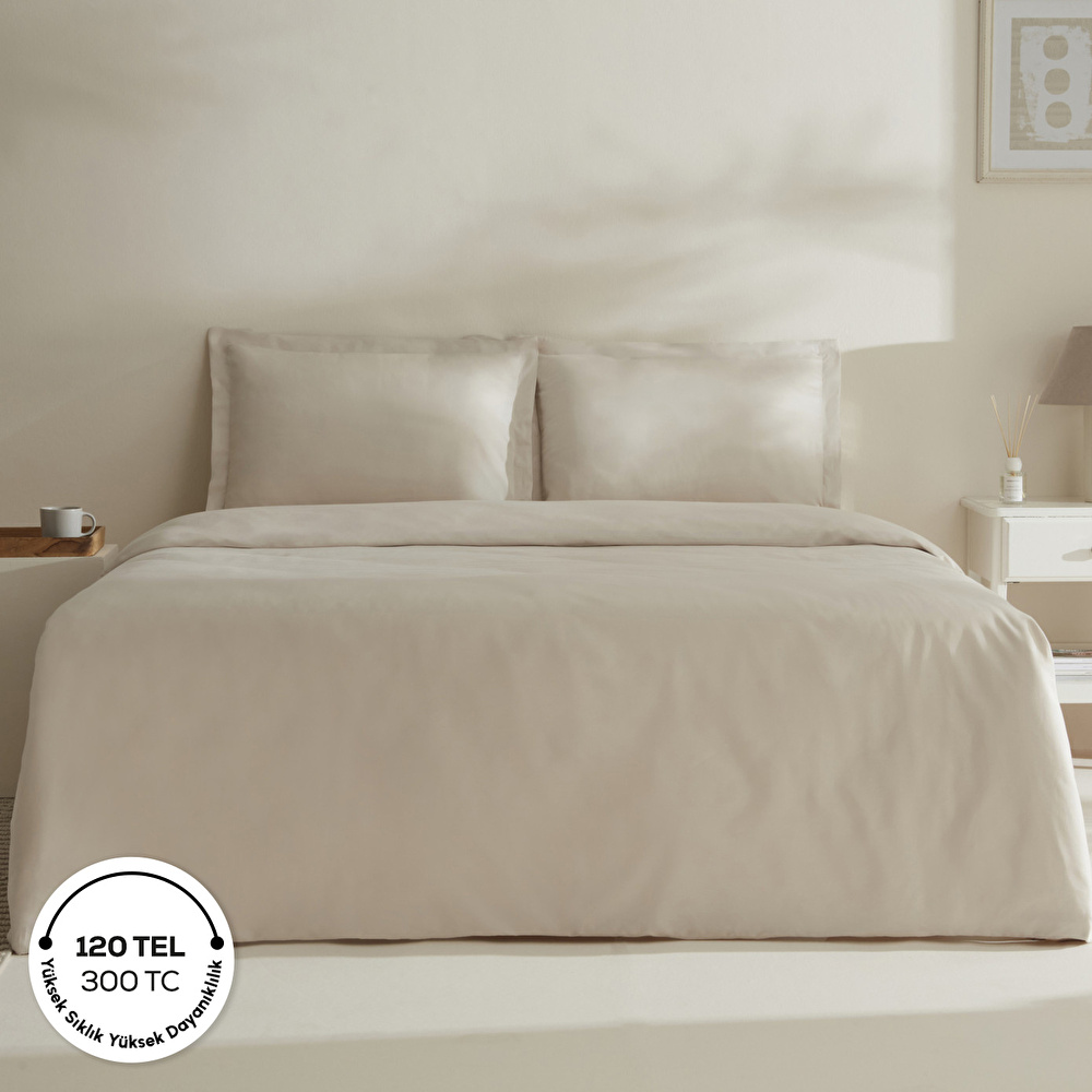 Karaca Home Jemma 120 Tel %100 Pamuk Saten Çift Kişilik Nevresim Takımı Bej görseli 1