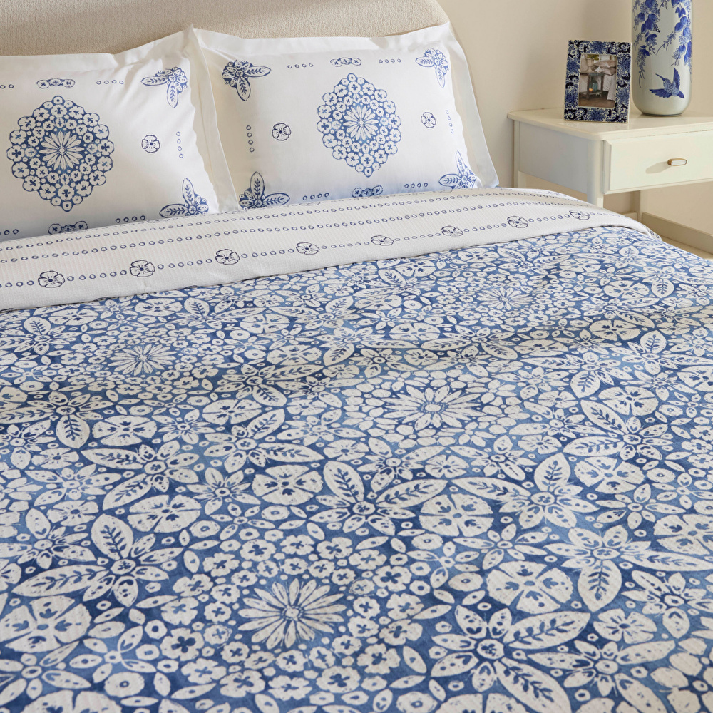 Karaca Home Ida %100 Pamuk Çift Kişilik Pike Takımı Mavi görseli 6