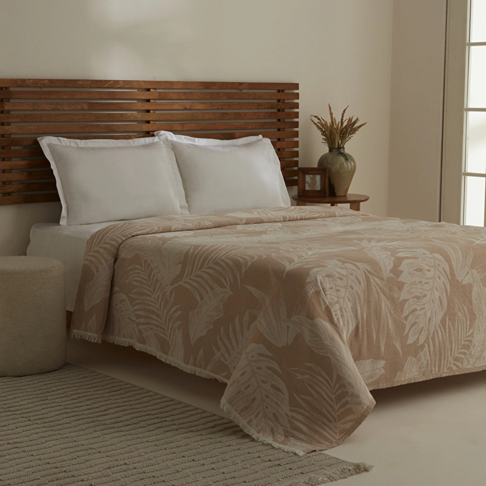 Karaca Home Leafy Sea Müslin Çift Kişilik Tek Pike Bej görseli 8