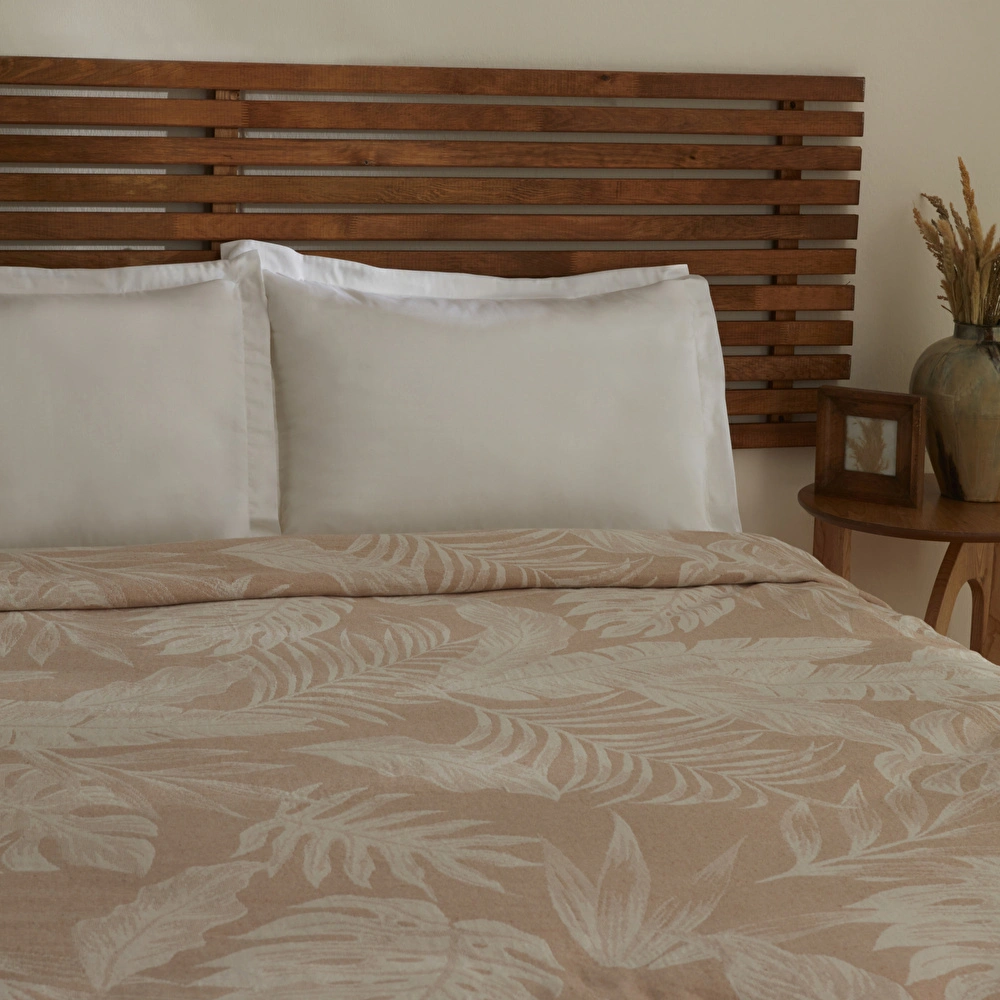 Karaca Home Leafy Sea Müslin Çift Kişilik Tek Pike Bej görseli 5