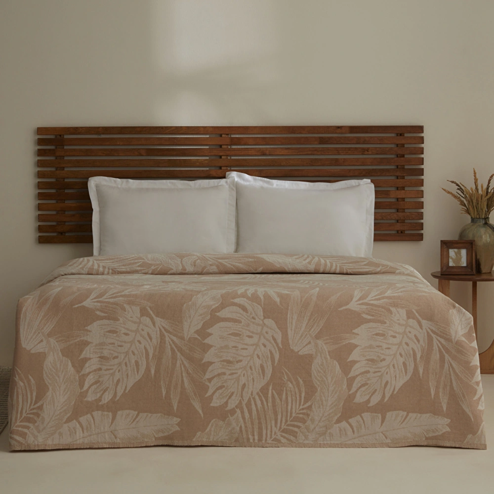 Karaca Home Leafy Sea Müslin Çift Kişilik Tek Pike Bej görseli 1