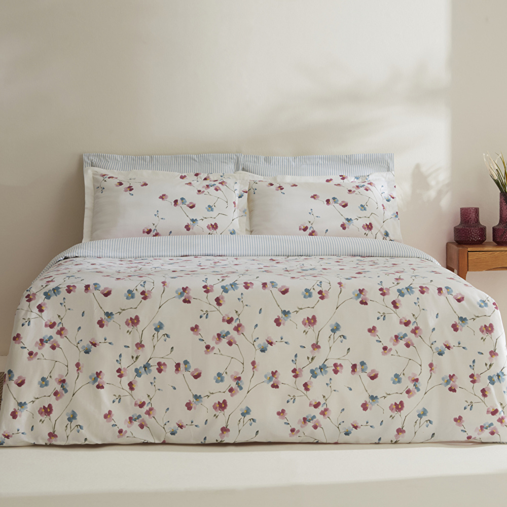 Karaca Home Lilian %100 Pamuk 120 Tel Çift Kişilik Nevresim Takımı Pembe  görseli 1