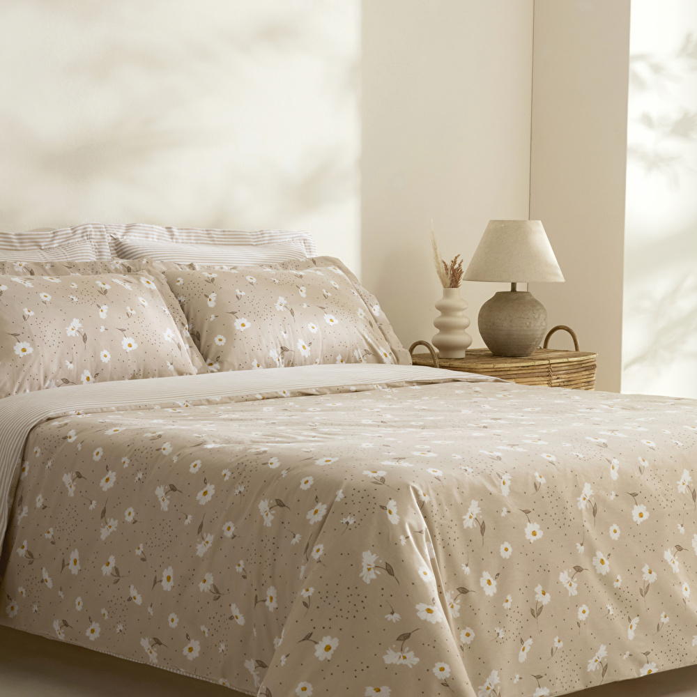 Karaca Home Daisy %100 Pamuk Çift Kişilik Nevresim Takımı Bej görseli 2