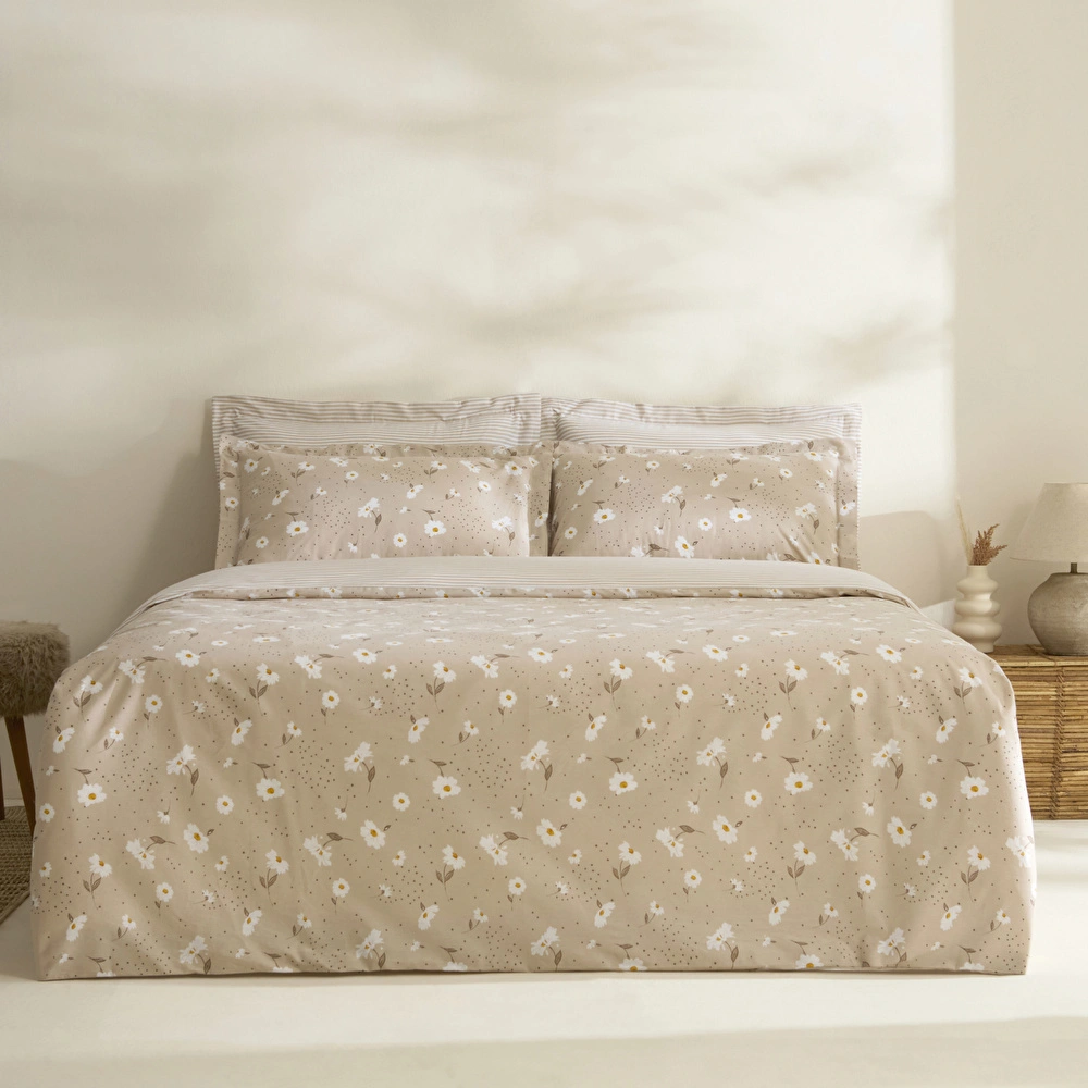 Karaca Home Daisy %100 Pamuk Çift Kişilik Nevresim Takımı Bej görseli 10