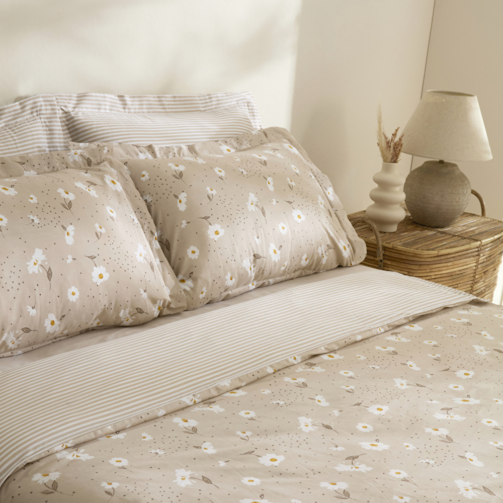 Karaca Home Daisy %100 Pamuk Çift Kişilik Nevresim Takımı Bej görseli 3