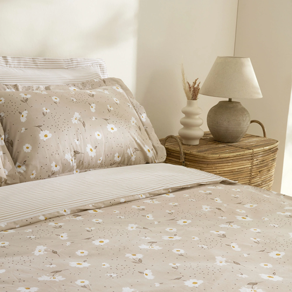 Karaca Home Daisy %100 Pamuk Çift Kişilik Nevresim Takımı Bej görseli 4