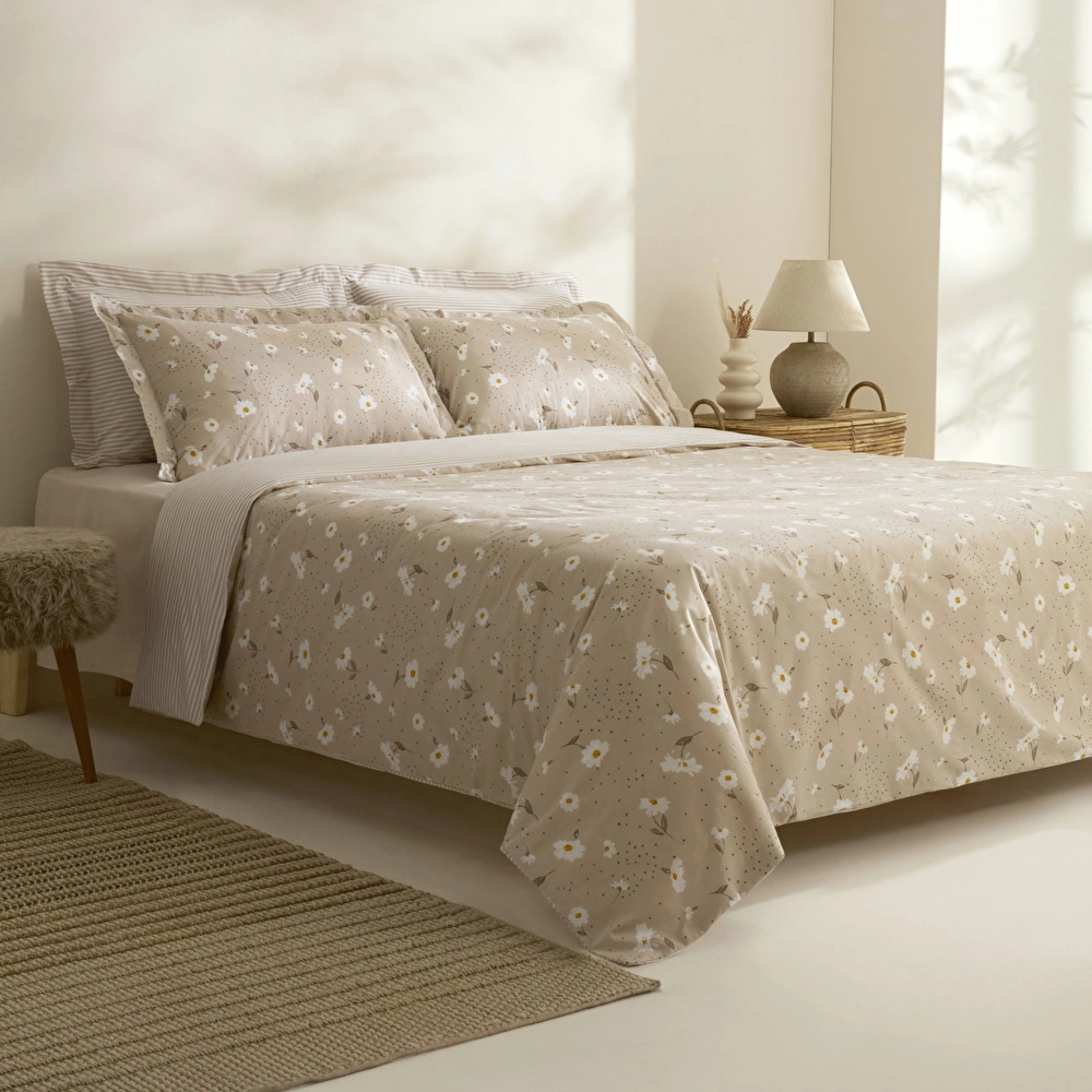 Karaca Home Daisy %100 Pamuk Çift Kişilik Nevresim Takımı Bej görseli 7