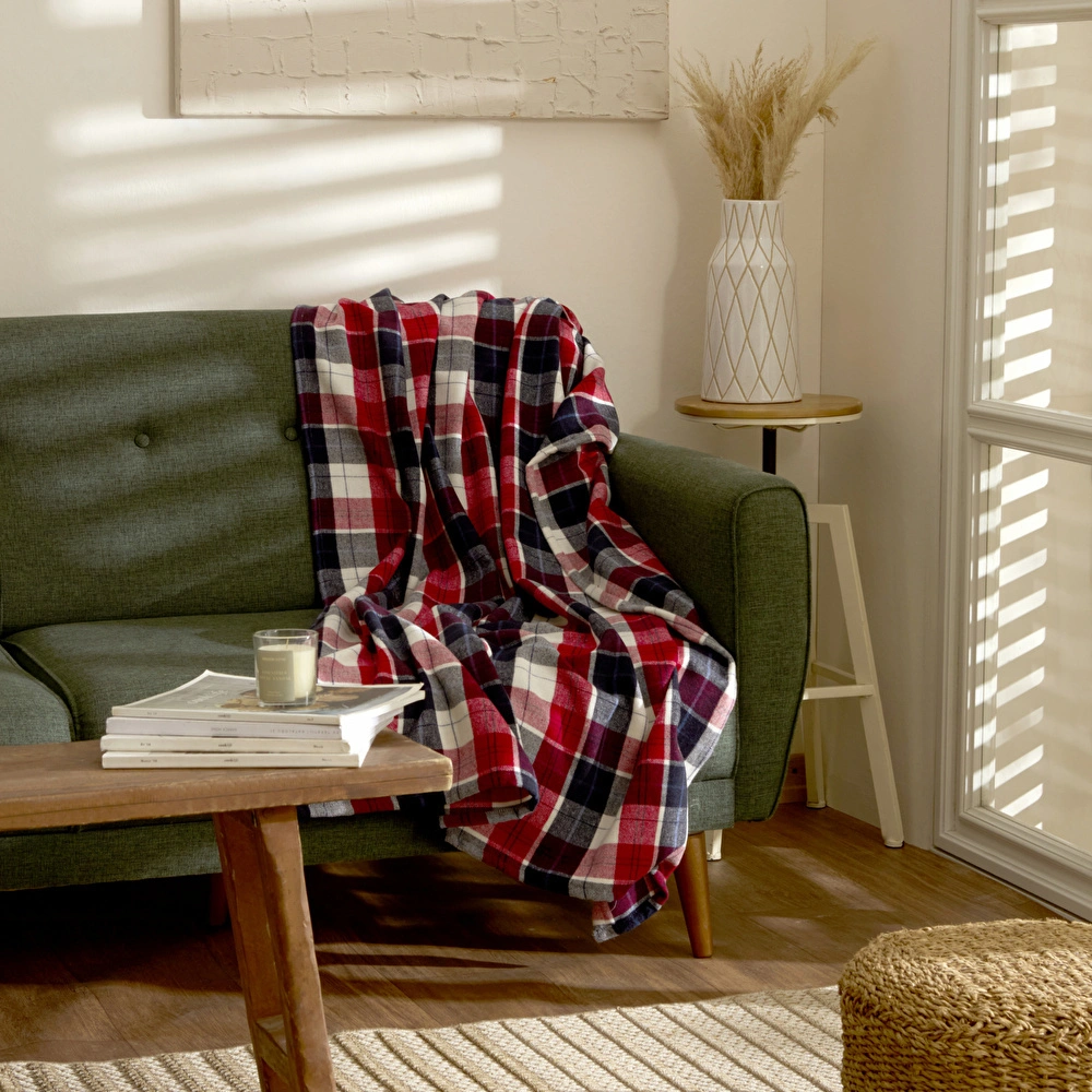 Karaca Home Flanel Throw Tv Battaniyesi Bordo/Bej görseli 1