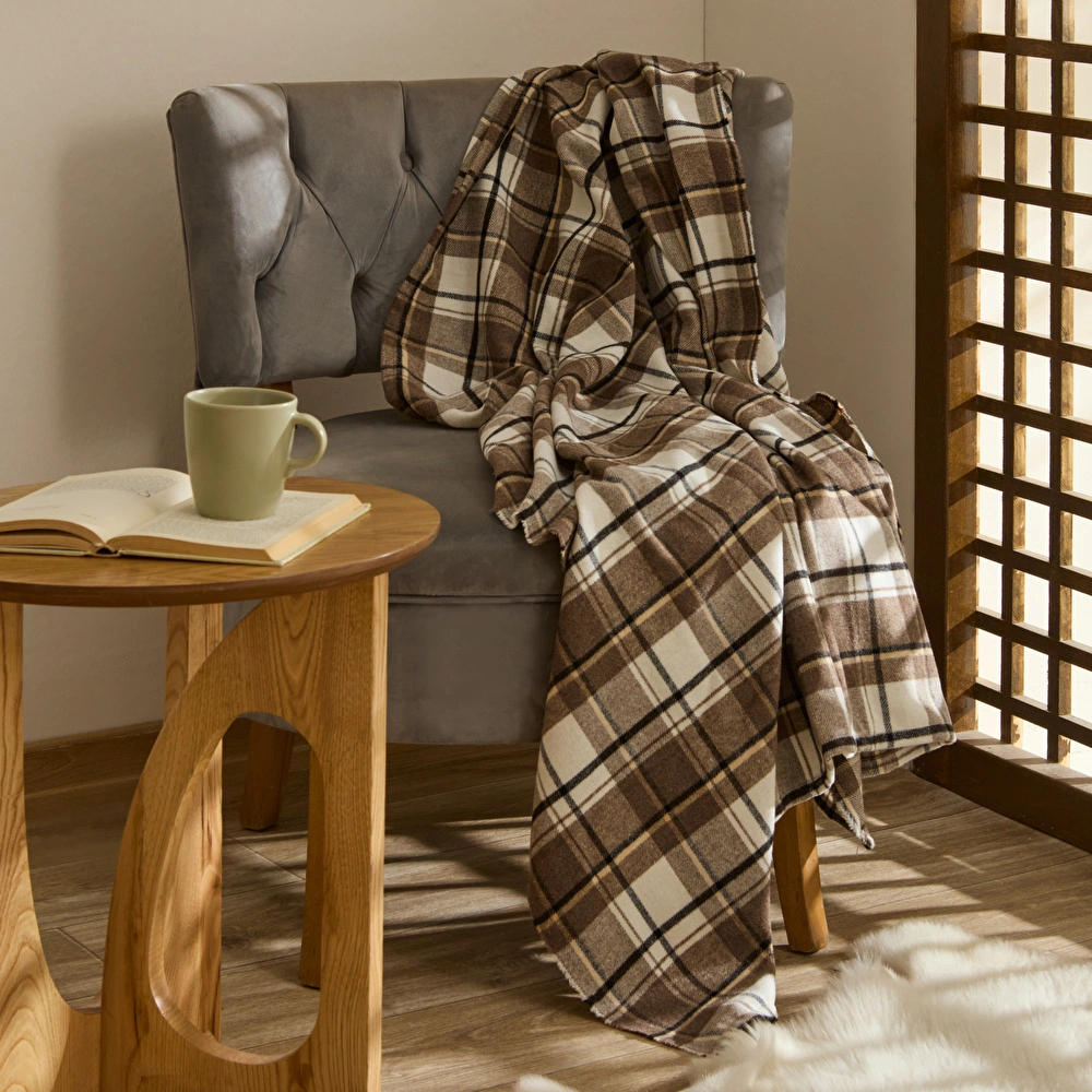 Karaca Home Flanel Throw Tv Battaniyesi Haki/Bej görseli 1