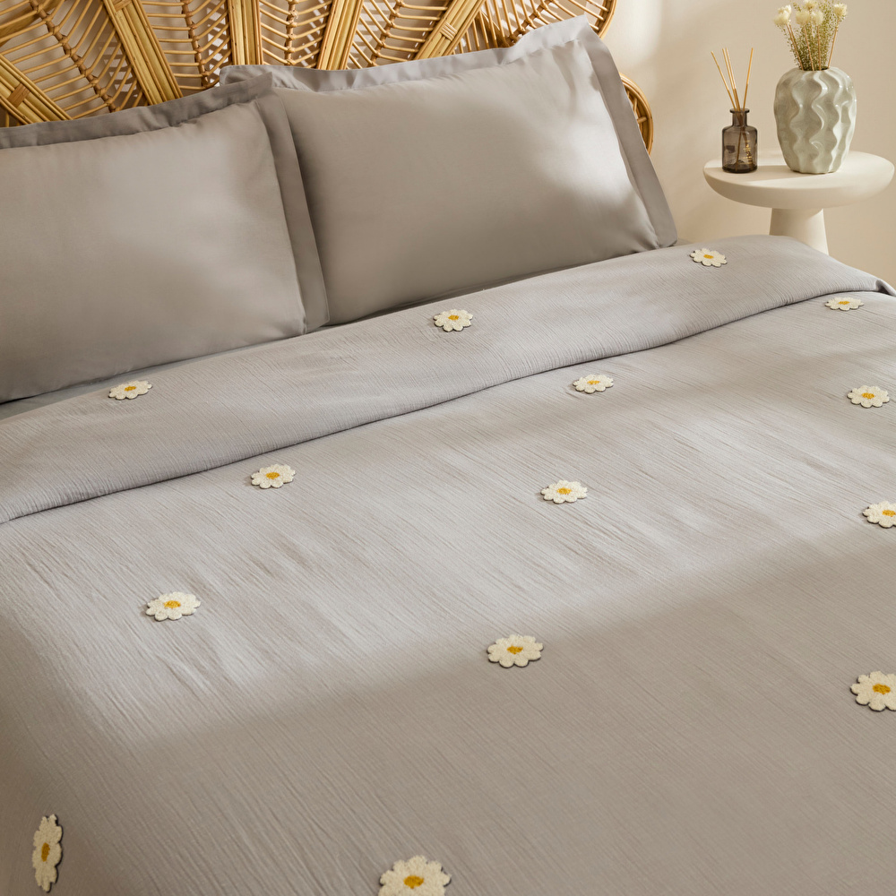 Karaca Home Liona %100 Pamuk Müslin Çift Kişilik Pike Takımı Gri  görseli 6