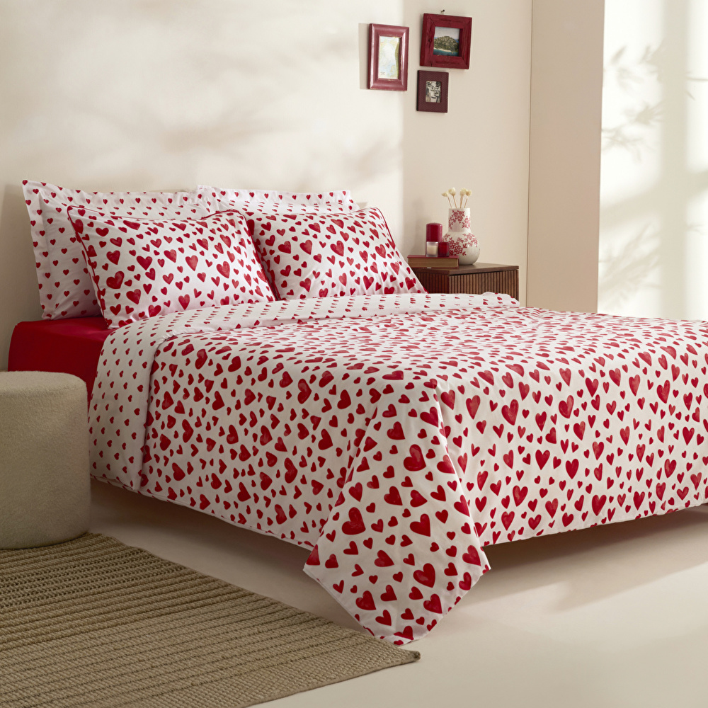 Karaca Home Amour Bliss Kalp Desenli %100 Pamuk Çift Kişilik Nevresim Takımı Kırmızı görseli 2