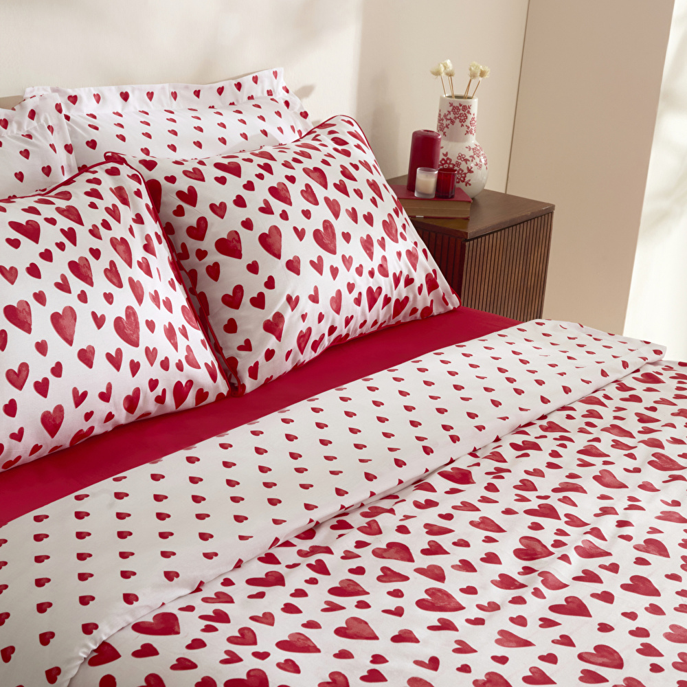 Karaca Home Amour Bliss Kalp Desenli %100 Pamuk Çift Kişilik Nevresim Takımı Kırmızı görseli 3