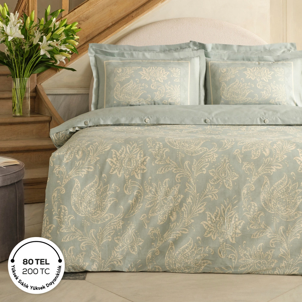 Karaca Home Owen 80 Tel %100 Pamuk Saten Çift Kişilik Nevresim Takımı Mavi  görseli 1