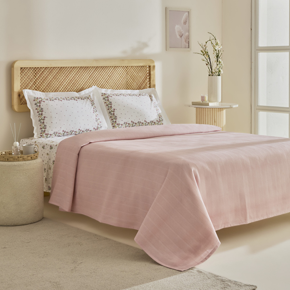 Karaca Home Roshell %100 Pamuk Tek Kişilik Pike Takımı Pudra görseli 4