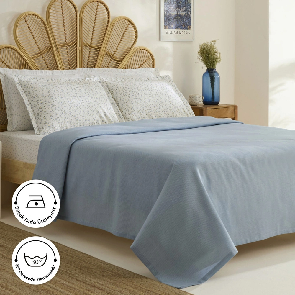 Karaca Home Lina Bambu Çift Kişilik Pike Takımı Mavi görseli 4