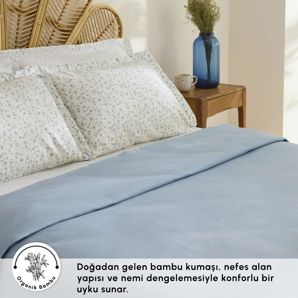 Karaca Home Lina Bambu Tek Kişilik Pike Takımı Mavi görseli 5