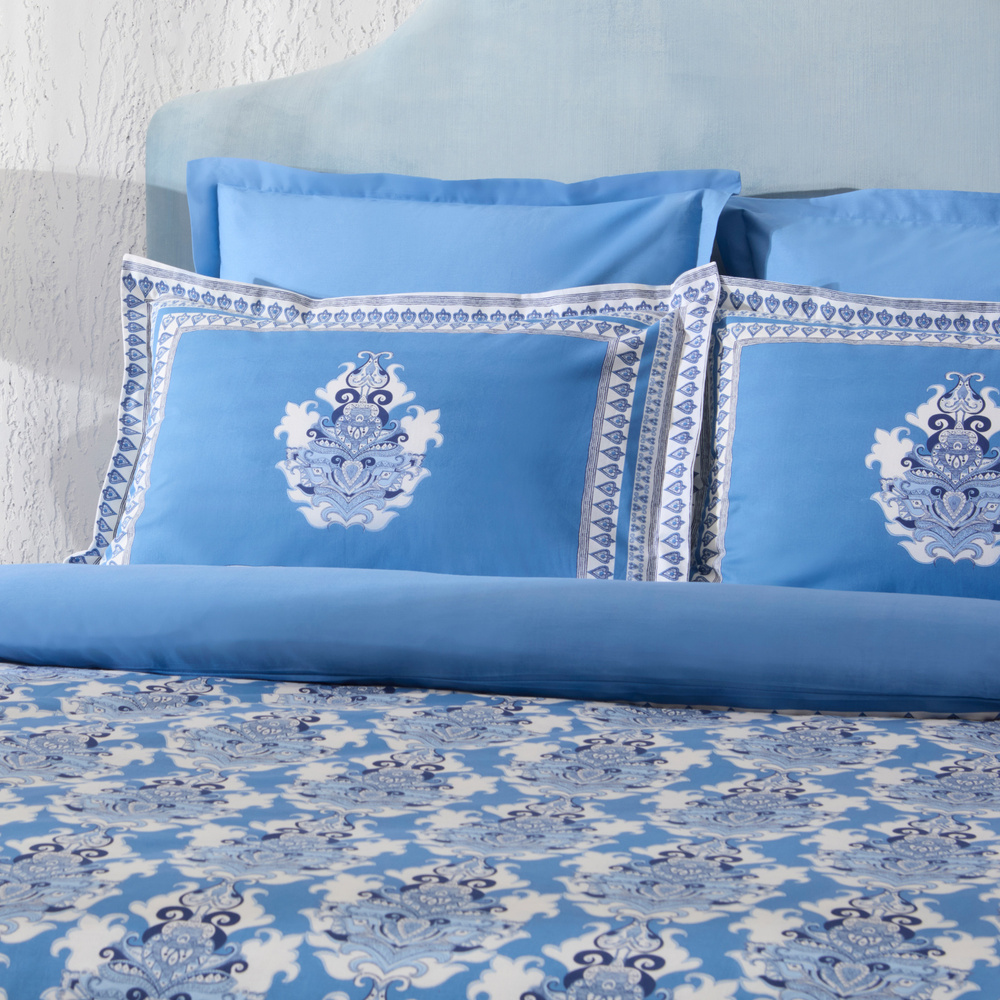 Karaca Home Casandra %100 Pamuk Çift Kişilik Nevresim Takımı Mavi görseli 3