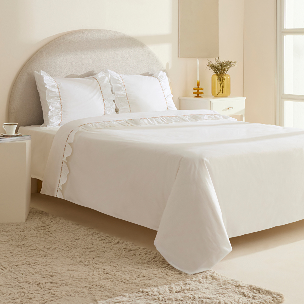 Karaca Home Viento %100 Pamuk Çift Kişilik Nevresim Takımı Beyaz görseli 9