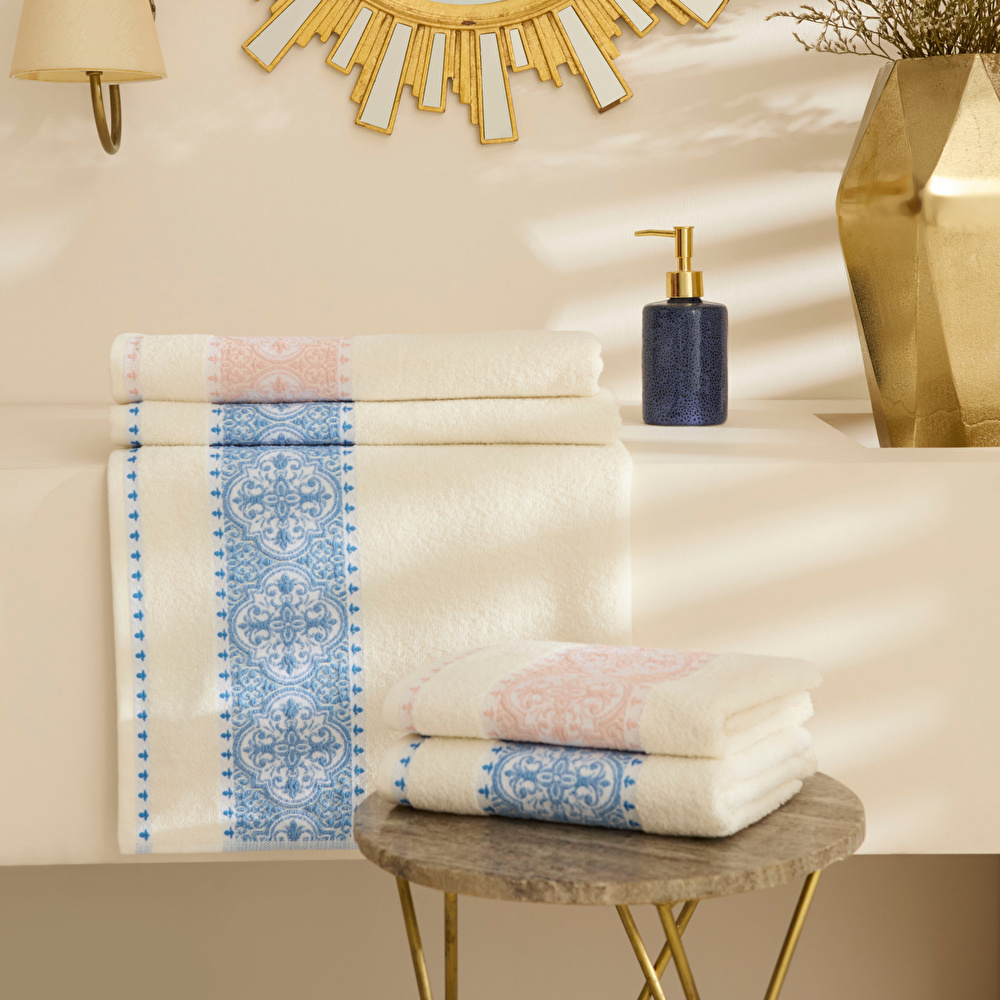 Karaca Home Cozy Bath %100 Pamuk 4 Parça Hamam Seti Mavi-Pudra  görseli 1