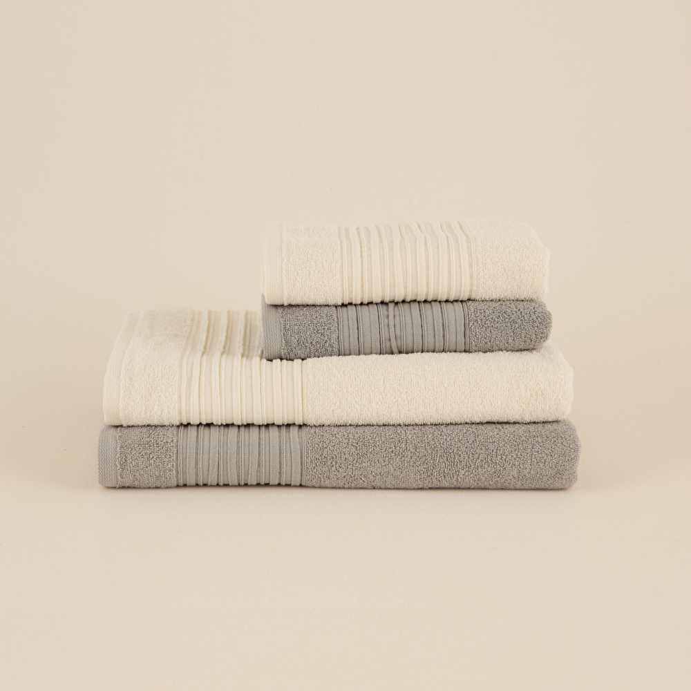 Karaca Home Line Soft %100 Pamuk 4 Parça Hamam Seti Ekru-Gri  görseli 2