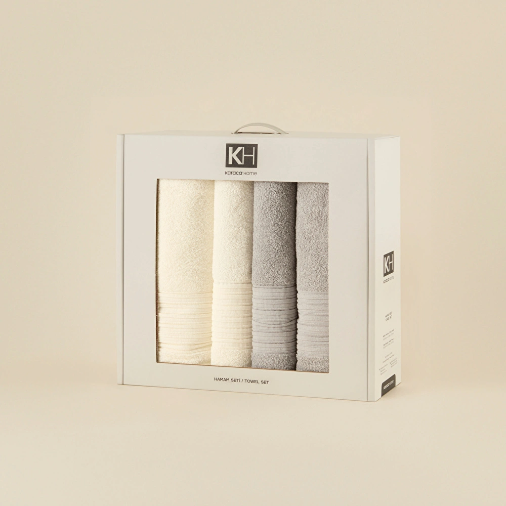 Karaca Home Line Soft %100 Pamuk 4 Parça Hamam Seti Ekru-Gri  görseli 3