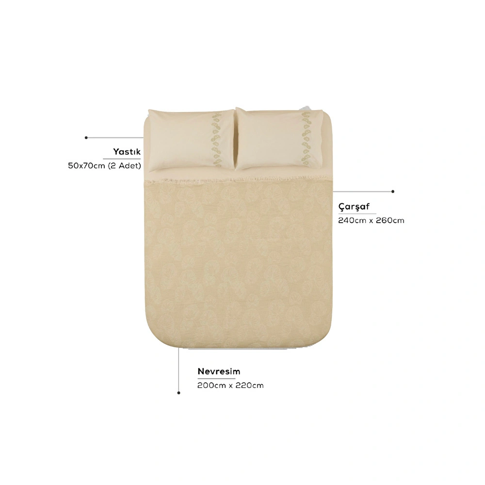 Karaca Home Ginkgo Leaf Müslin Nakışlı Çift Kişilik Pike Takımı Adaçayı görseli 6