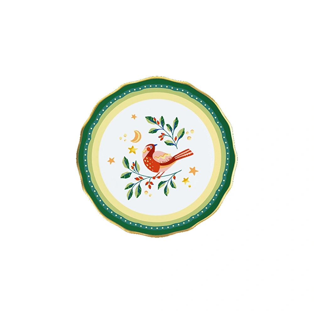 Baci Milano Mamma Mia Kuş Desenli Yeşil Pasta Tabağı 16 cm görseli 1