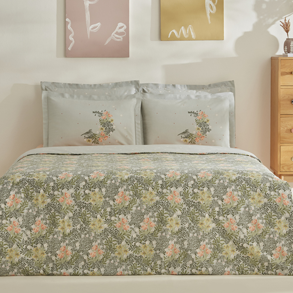 Karaca Home Cindy %100 Pamuk Çift Kişilik Nevresim Takımı Yeşil görseli 1