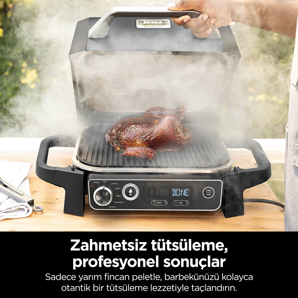 Ninja Woodfire Elektrikli Barbekü Grill ve Smoker Gri Siyah görseli 4
