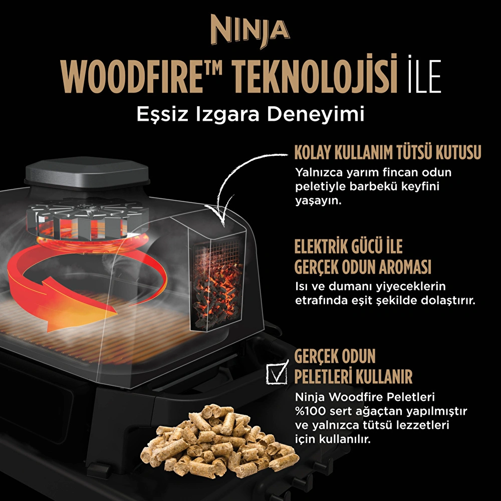Ninja Woodfire Elektrikli Barbekü Grill ve Smoker Gri Siyah görseli 11